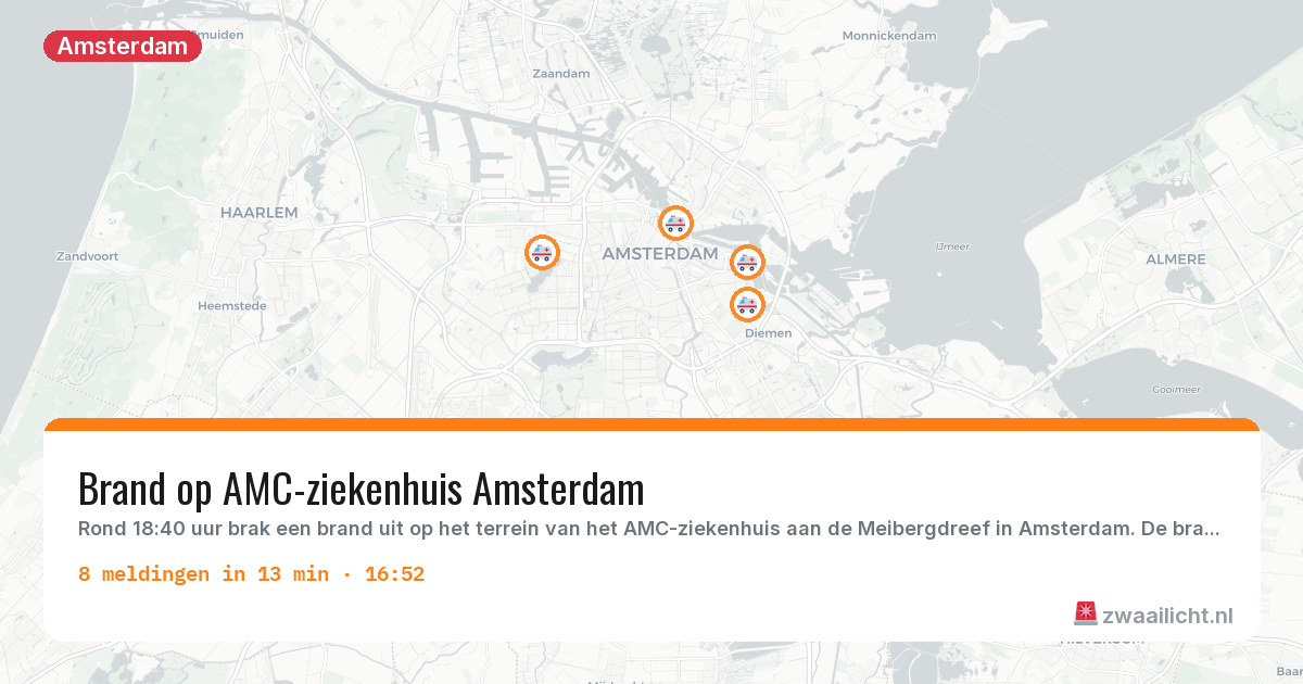 Kaart van de activiteitspiek bij Amsterdam