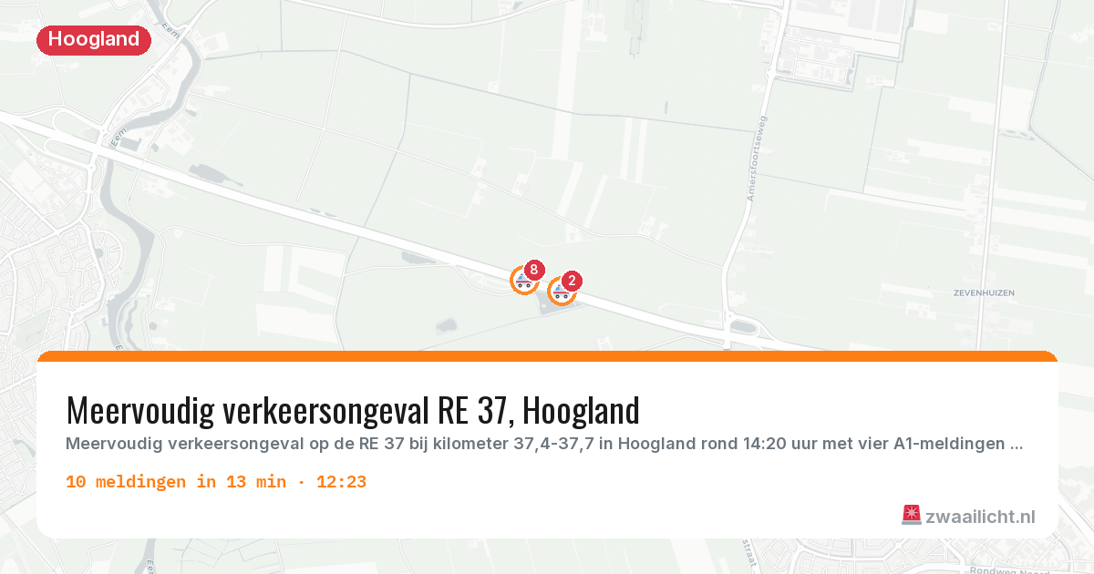 Kaart van de activiteitspiek bij Hoogland