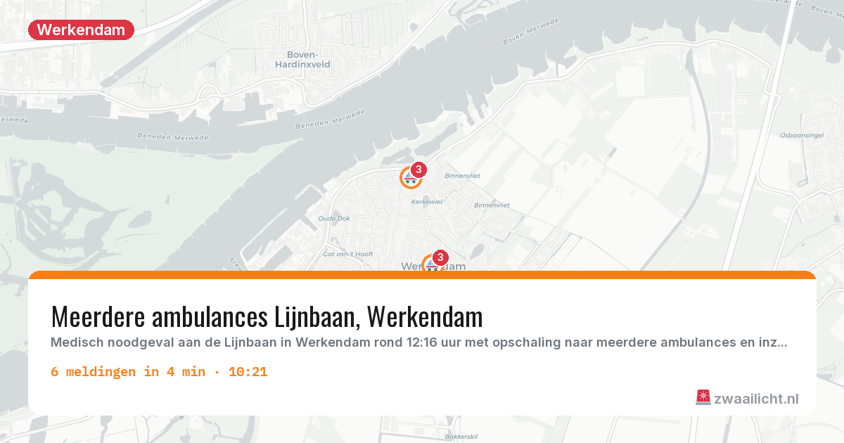 Kaart van de activiteitspiek bij Werkendam
