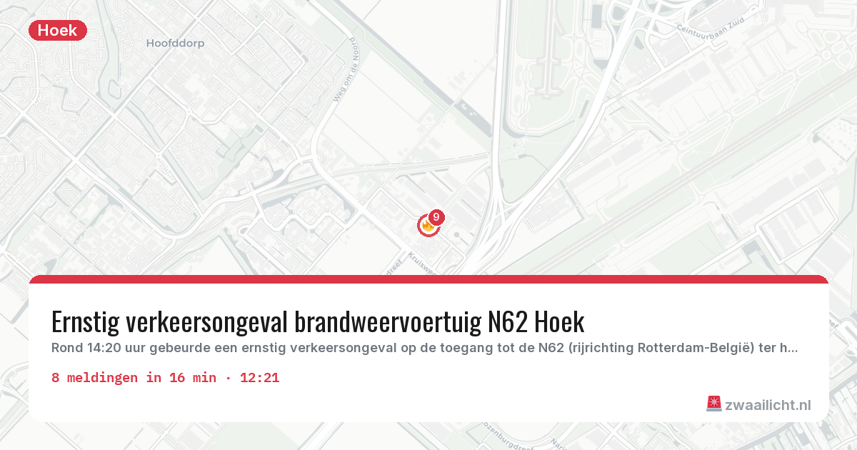 Kaart van de activiteitspiek bij Hoek