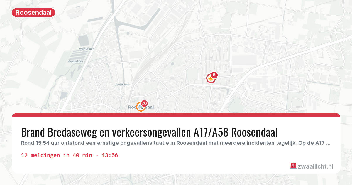 Kaart van de activiteitspiek bij Roosendaal