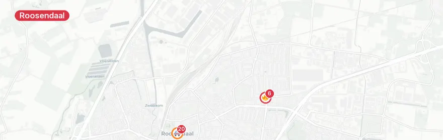 Kaart van Brand Bredaseweg en verkeersongevallen A17/A58 Roosendaal
