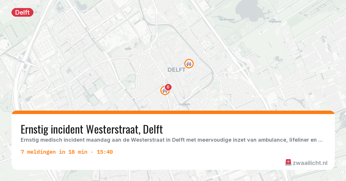 Kaart van de activiteitspiek bij Delft