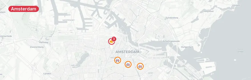 Kaart van Meerdere incidenten Amsterdam, reanimatie Haarlemmerweg