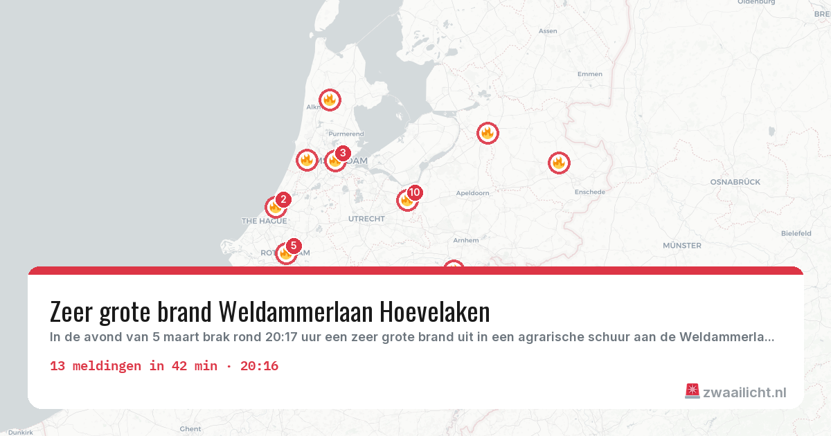 Kaart van de activiteitspiek bij Brandweer