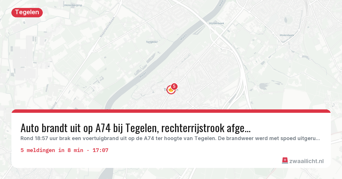 Kaart van de activiteitspiek bij Tegelen