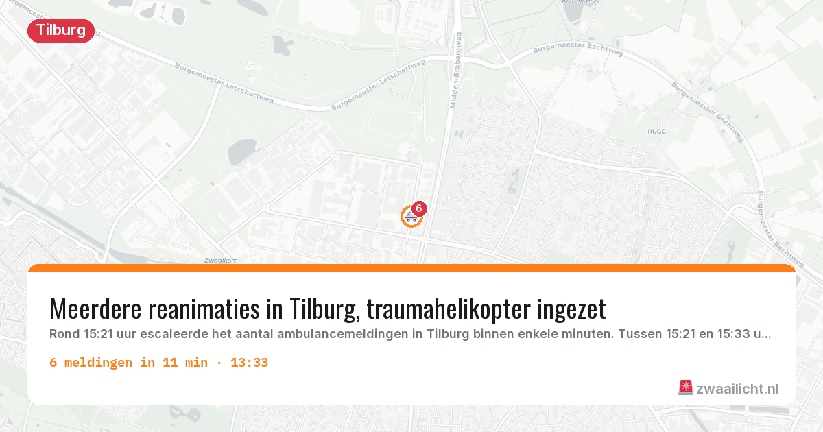 Kaart van de activiteitspiek bij Tilburg