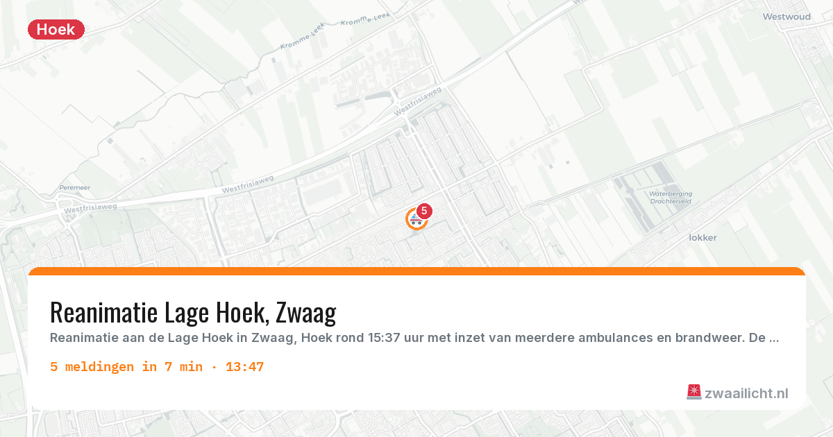 Kaart van de activiteitspiek bij Hoek