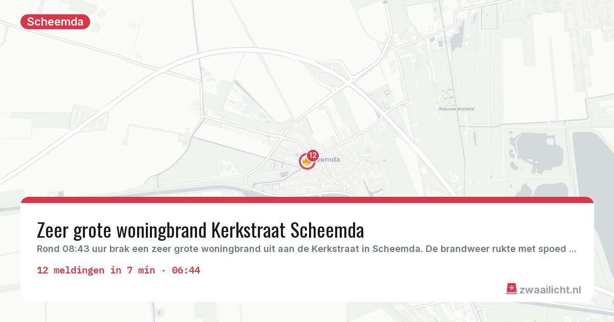 Kaart van de activiteitspiek bij Scheemda