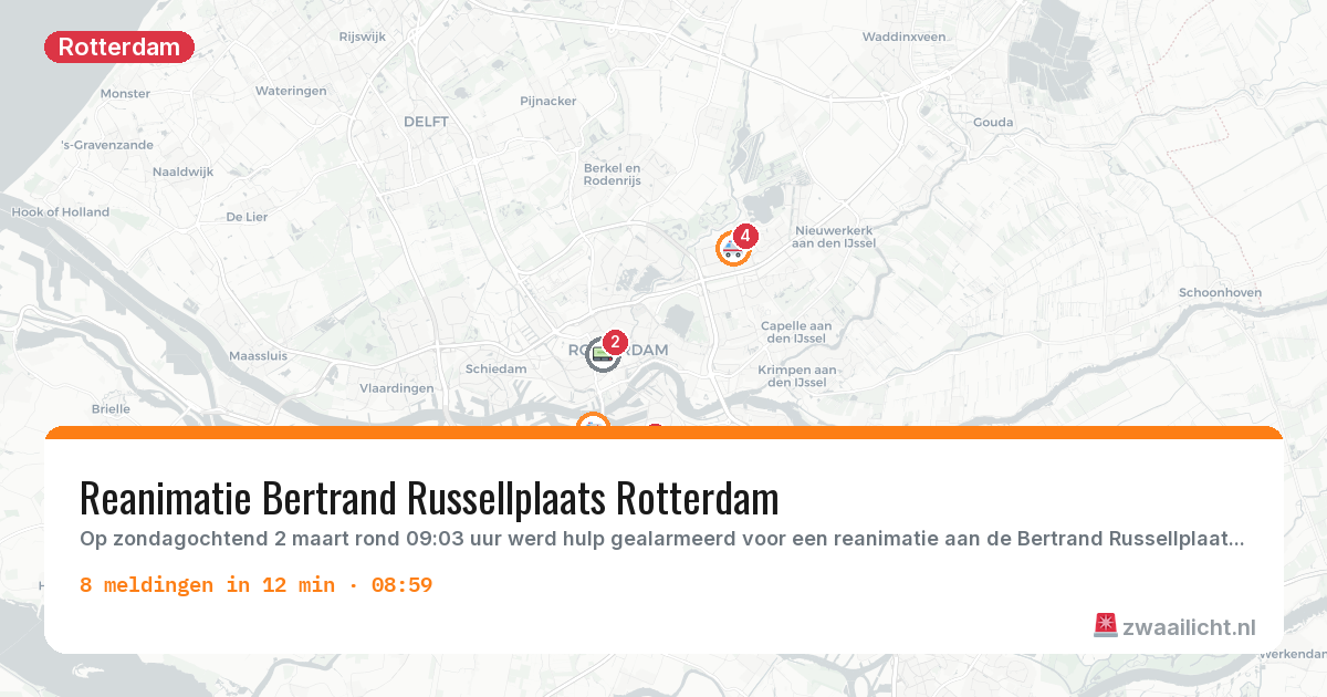 Kaart van de activiteitspiek bij Rotterdam