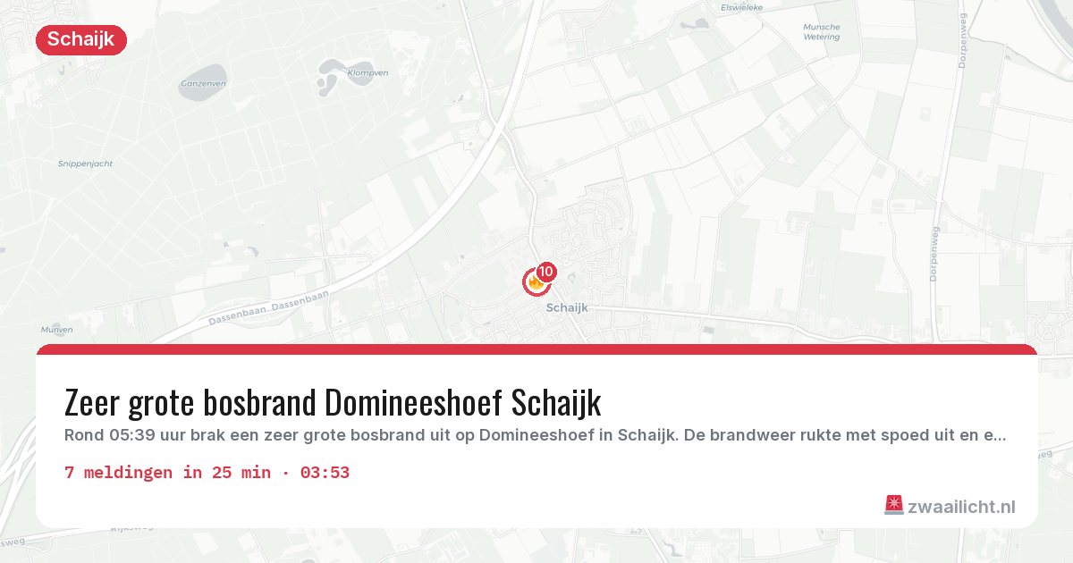 Kaart van de activiteitspiek bij Schaijk