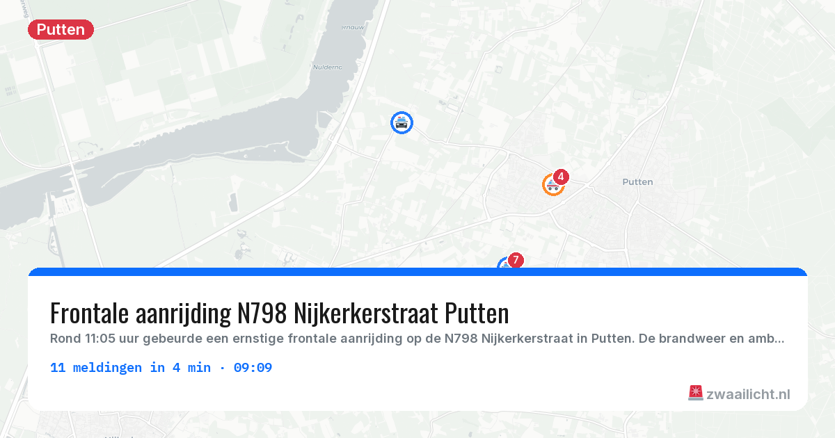 Kaart van de activiteitspiek bij Putten