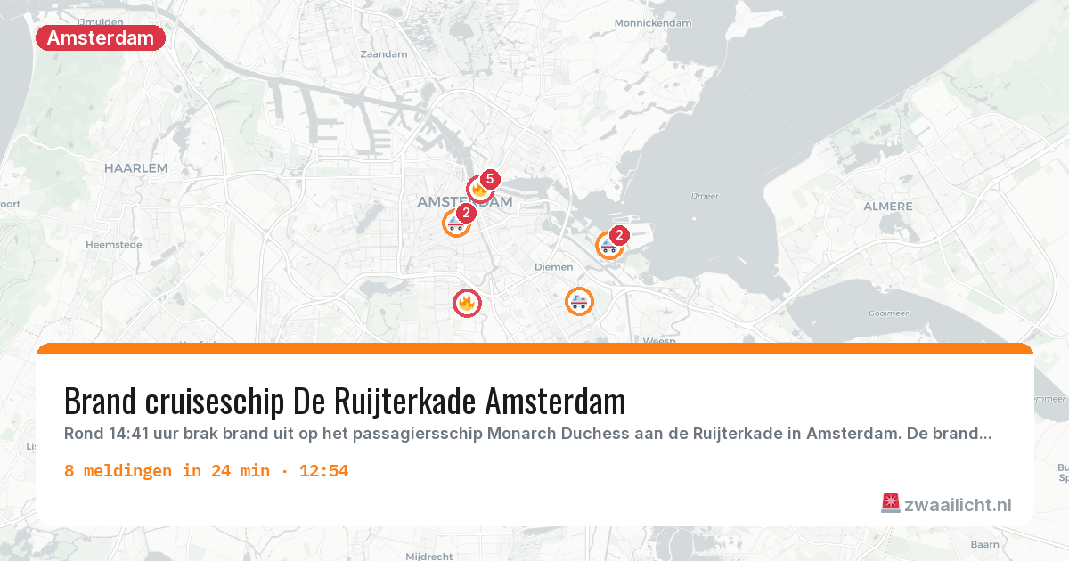 Kaart van de activiteitspiek bij Amsterdam