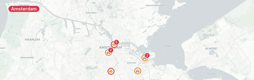 Kaart van Brand cruiseschip De Ruijterkade Amsterdam