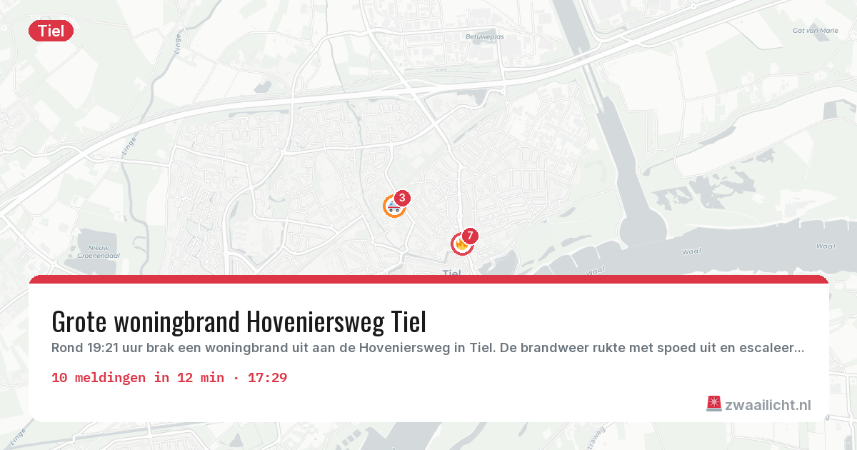Kaart van de activiteitspiek bij Tiel
