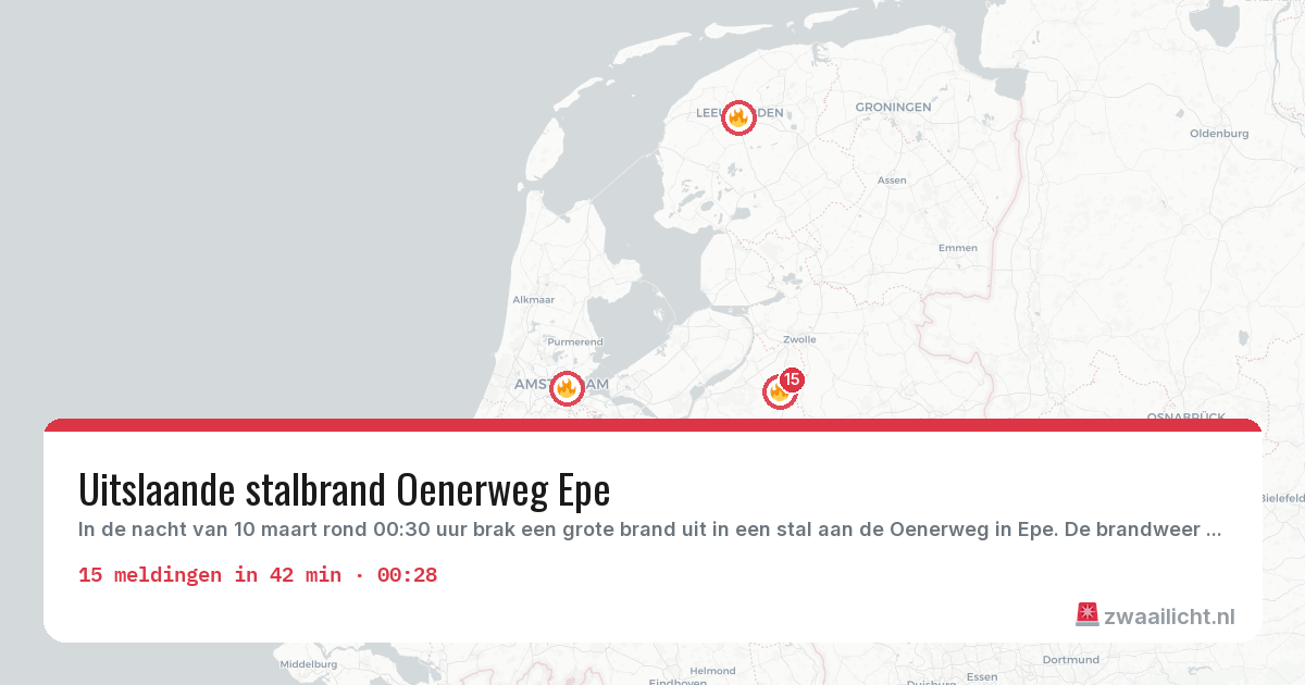 Kaart van de activiteitspiek bij Brandweer