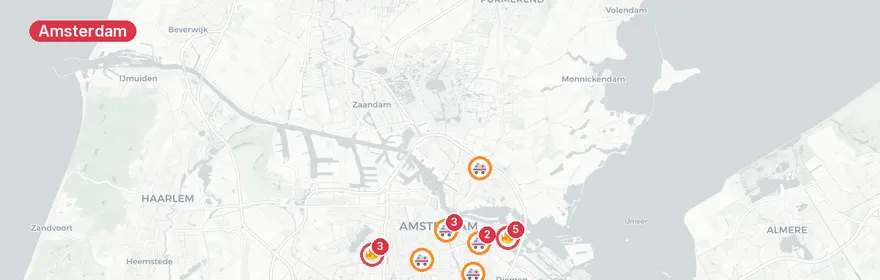 Kaart van Meerdere verkeersongevallen Insulindeweg Amsterdam