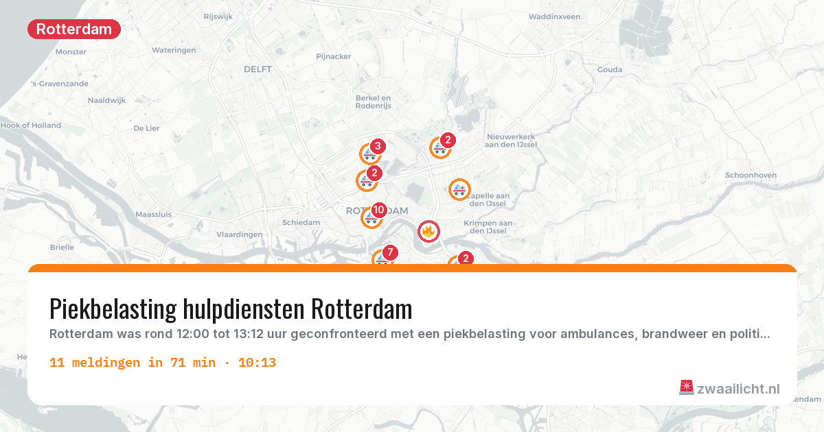 Kaart van de activiteitspiek bij Rotterdam