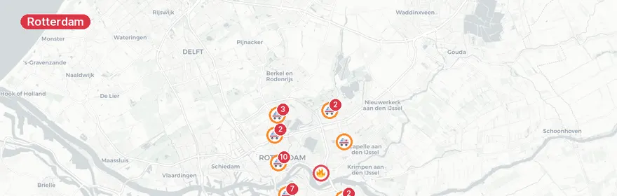 Kaart van Piekbelasting hulpdiensten Rotterdam