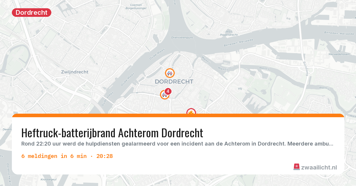 Kaart van de activiteitspiek bij Dordrecht
