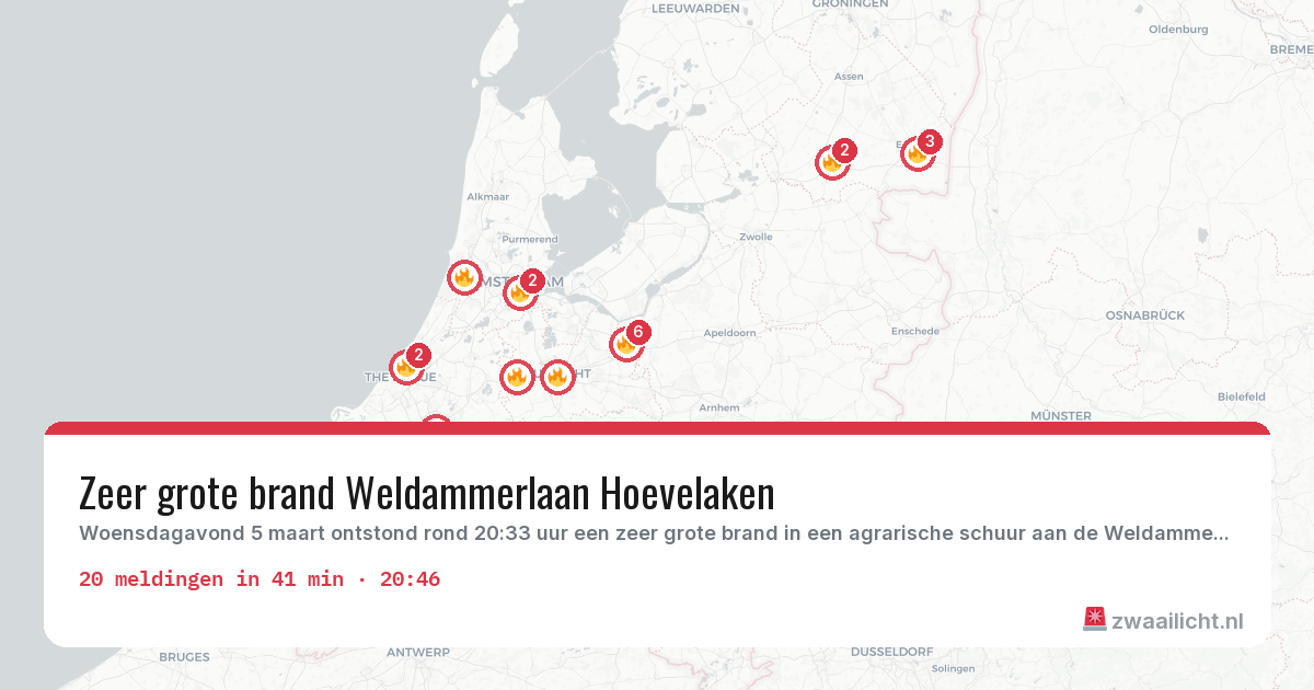 Kaart van de activiteitspiek bij Brandweer