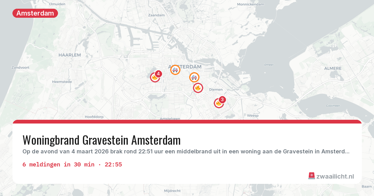 Kaart van de activiteitspiek bij Amsterdam