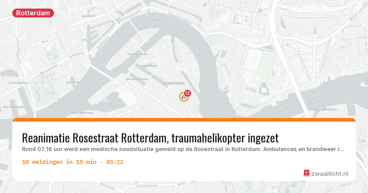 Kaart van de activiteitspiek bij Rotterdam