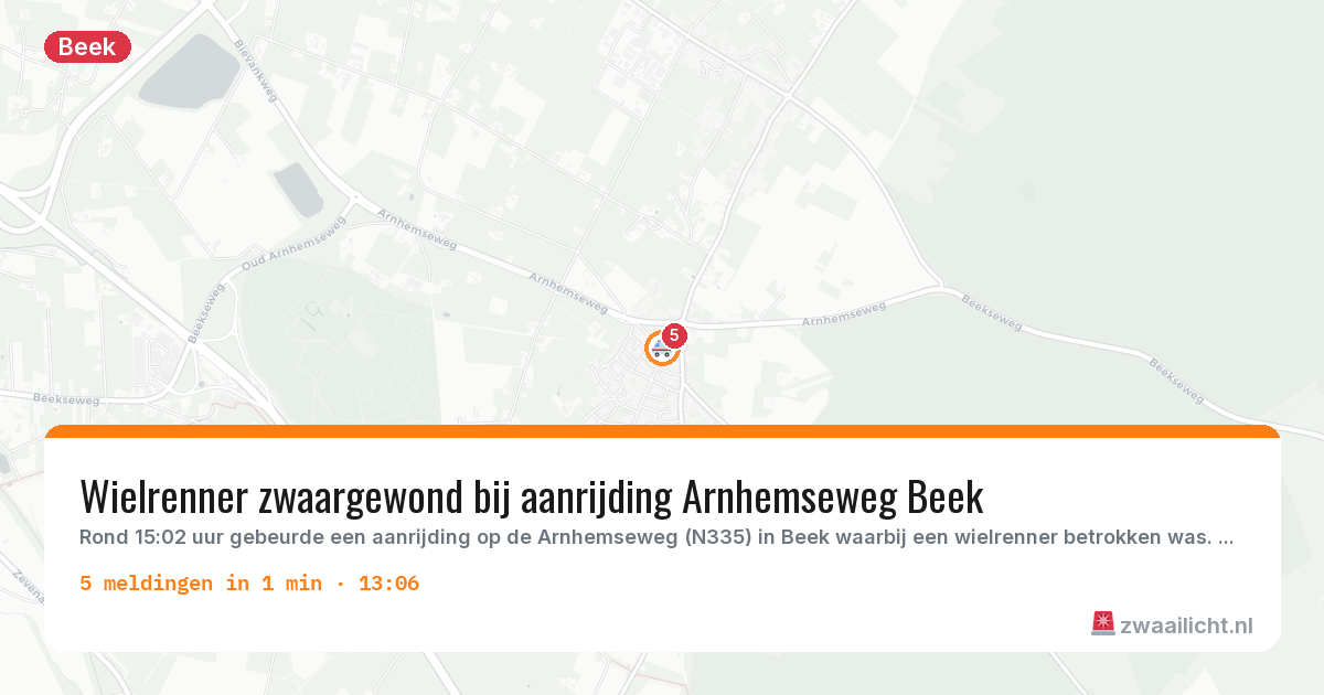 Kaart van de activiteitspiek bij Beek