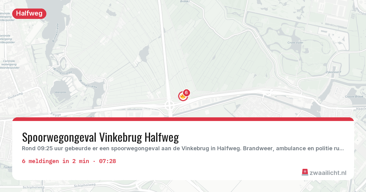 Kaart van de activiteitspiek bij Halfweg