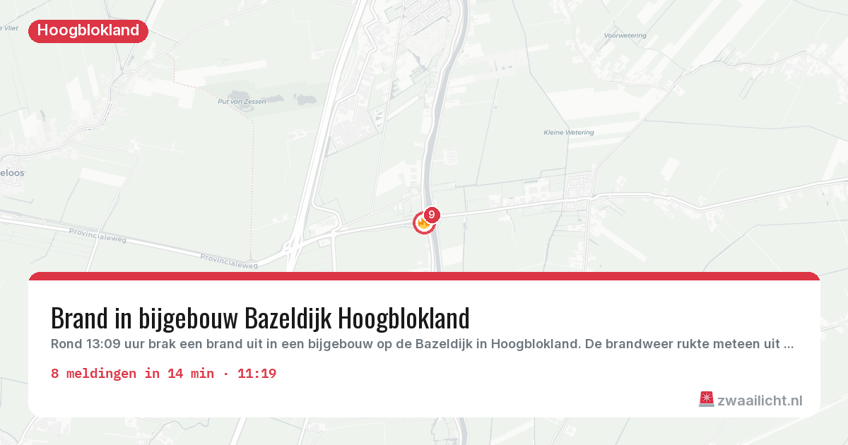 Kaart van de activiteitspiek bij Hoogblokland