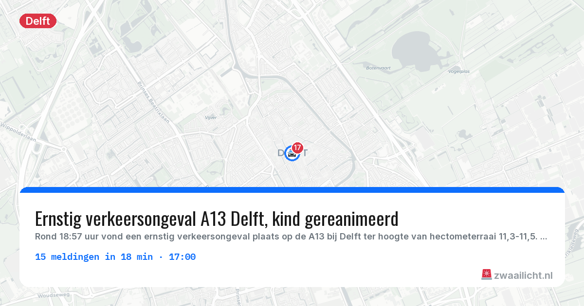 Kaart van de activiteitspiek bij Delft