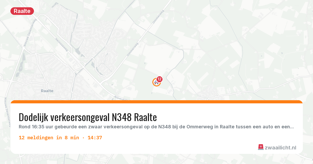 Kaart van de activiteitspiek bij Raalte