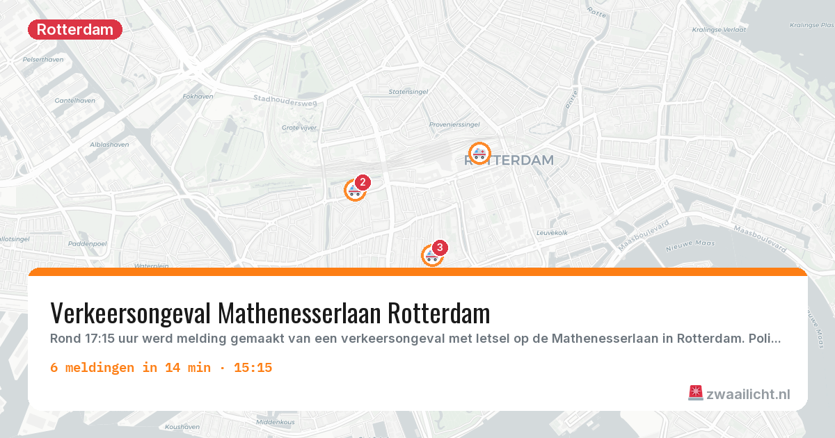 Kaart van de activiteitspiek bij Rotterdam