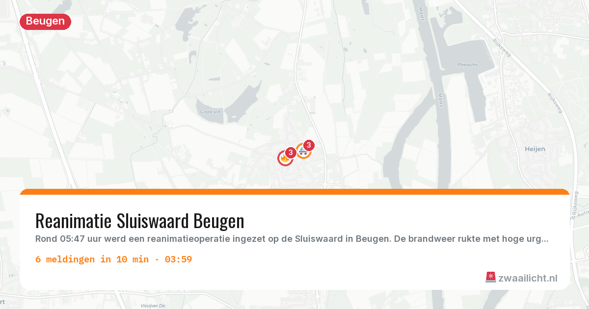 Kaart van de activiteitspiek bij Beugen