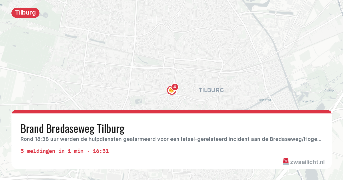 Kaart van de activiteitspiek bij Tilburg