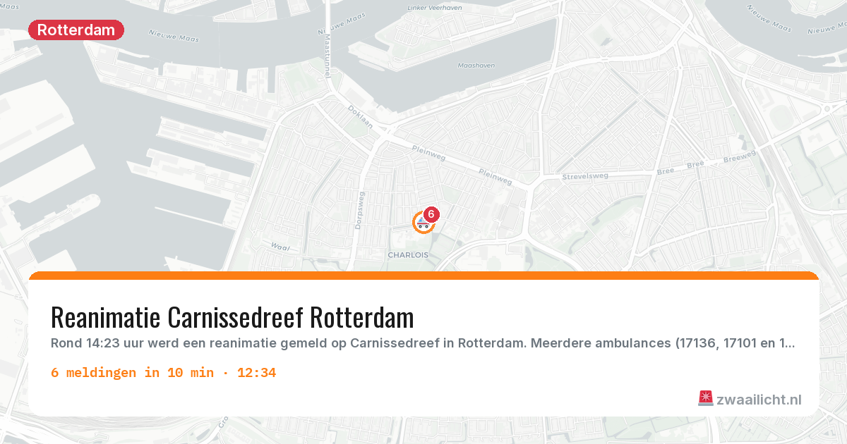 Kaart van de activiteitspiek bij Rotterdam