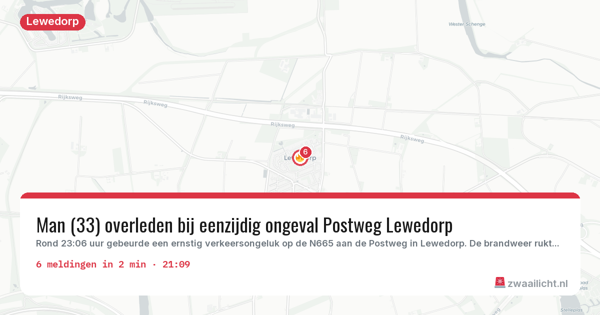 Kaart van de activiteitspiek bij Lewedorp