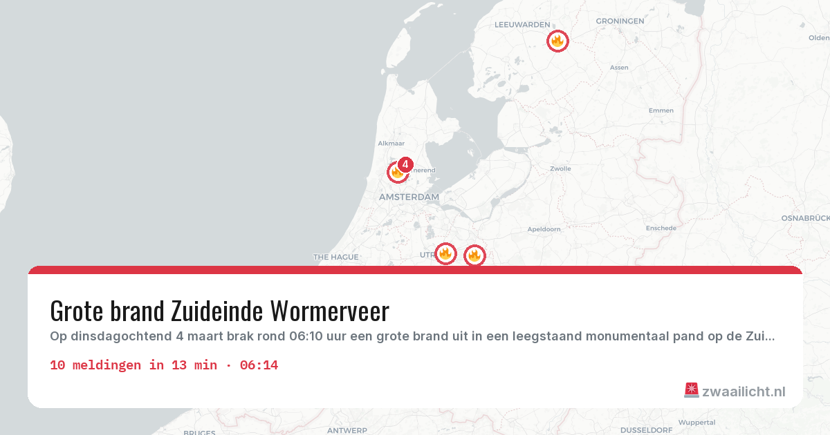 Kaart van de activiteitspiek bij Brandweer