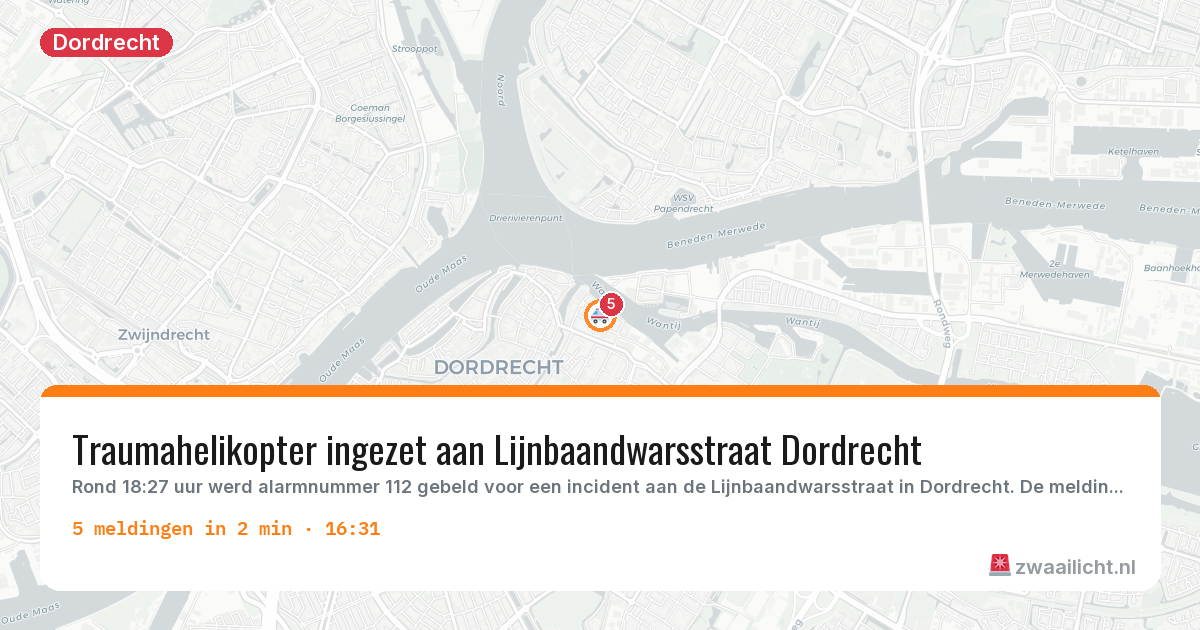Kaart van de activiteitspiek bij Dordrecht