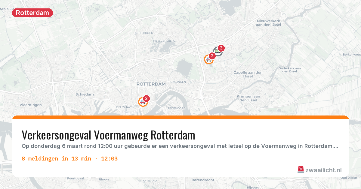 Kaart van de activiteitspiek bij Rotterdam