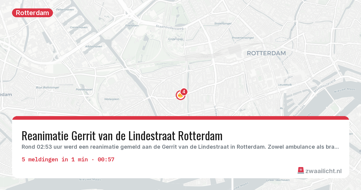 Kaart van de activiteitspiek bij Rotterdam