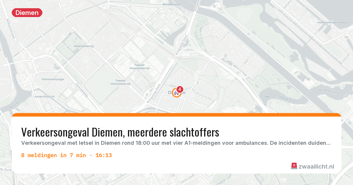 Kaart van de activiteitspiek bij Diemen
