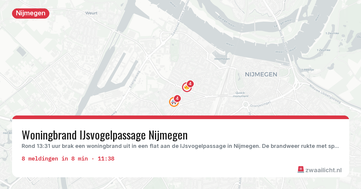 Kaart van de activiteitspiek bij Nijmegen