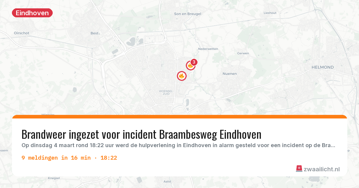 Kaart van de activiteitspiek bij Eindhoven