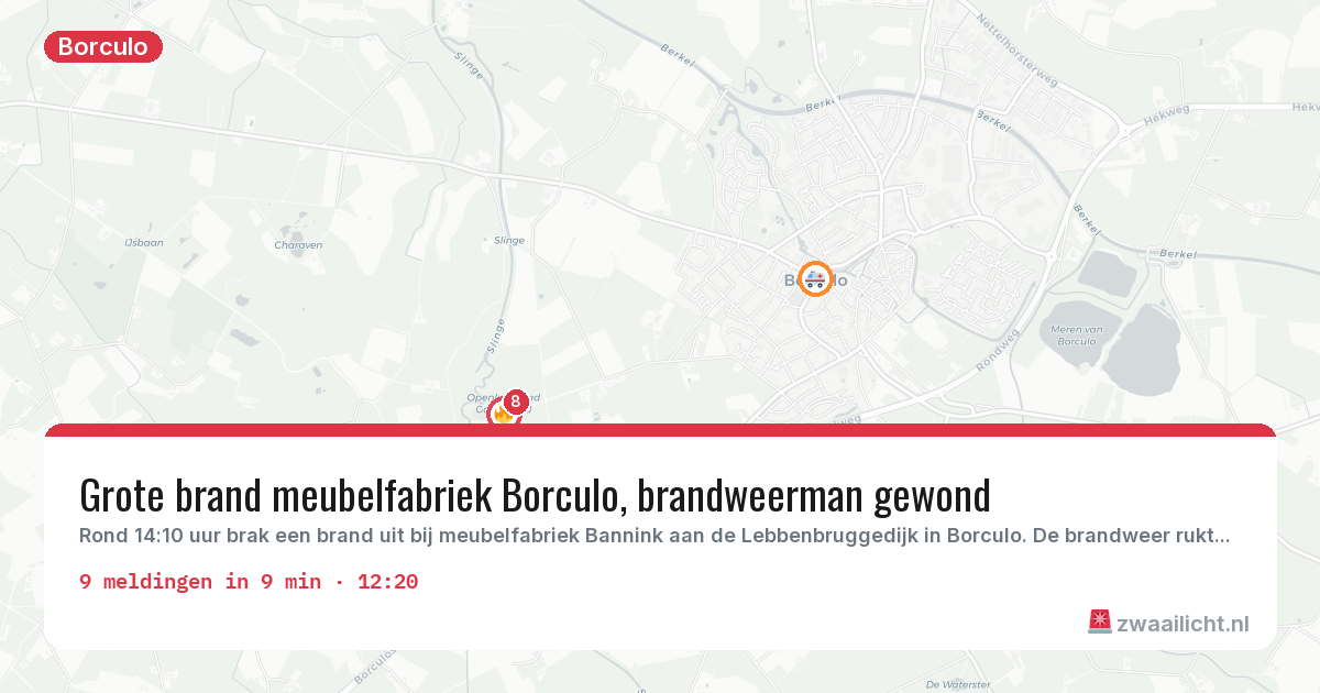 Kaart van de activiteitspiek bij Borculo