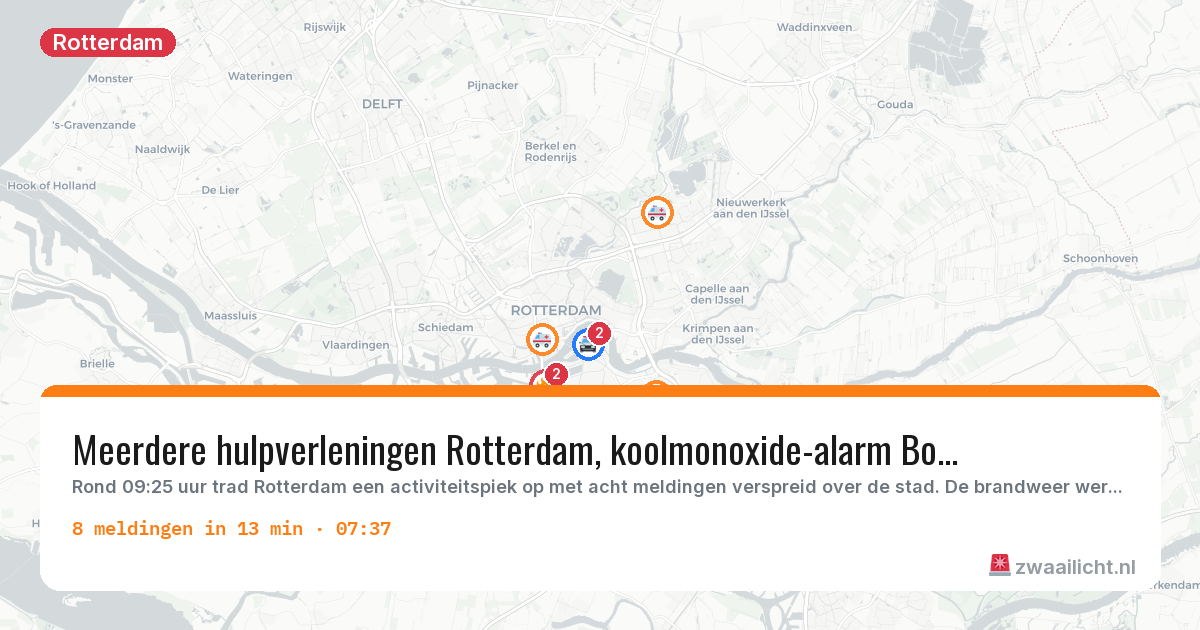 Kaart van de activiteitspiek bij Rotterdam