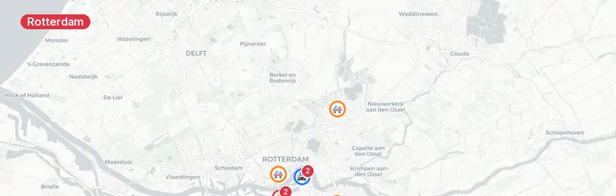 Kaart van Meerdere hulpverleningen Rotterdam, koolmonoxide-alarm Bo...