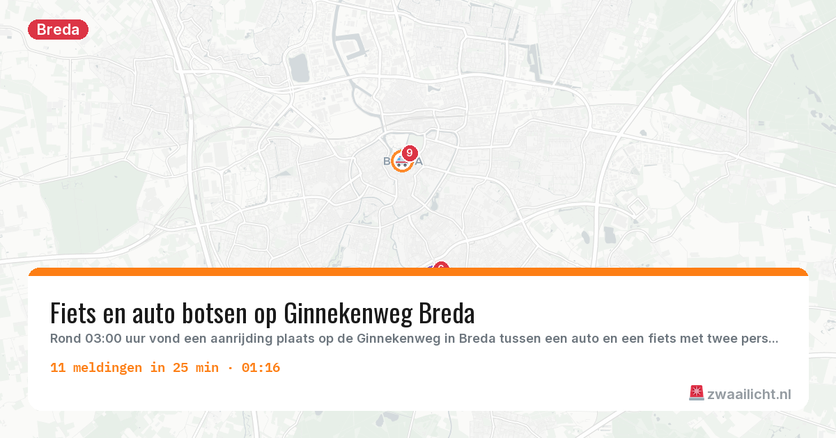 Kaart van de activiteitspiek bij Breda