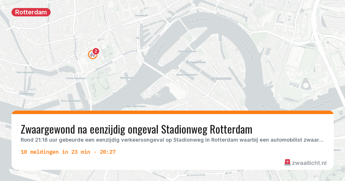 Kaart van de activiteitspiek bij Rotterdam