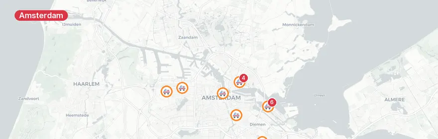 Kaart van Meerdere ambulance-inzetten Amsterdam, verkeersongeval Ad...